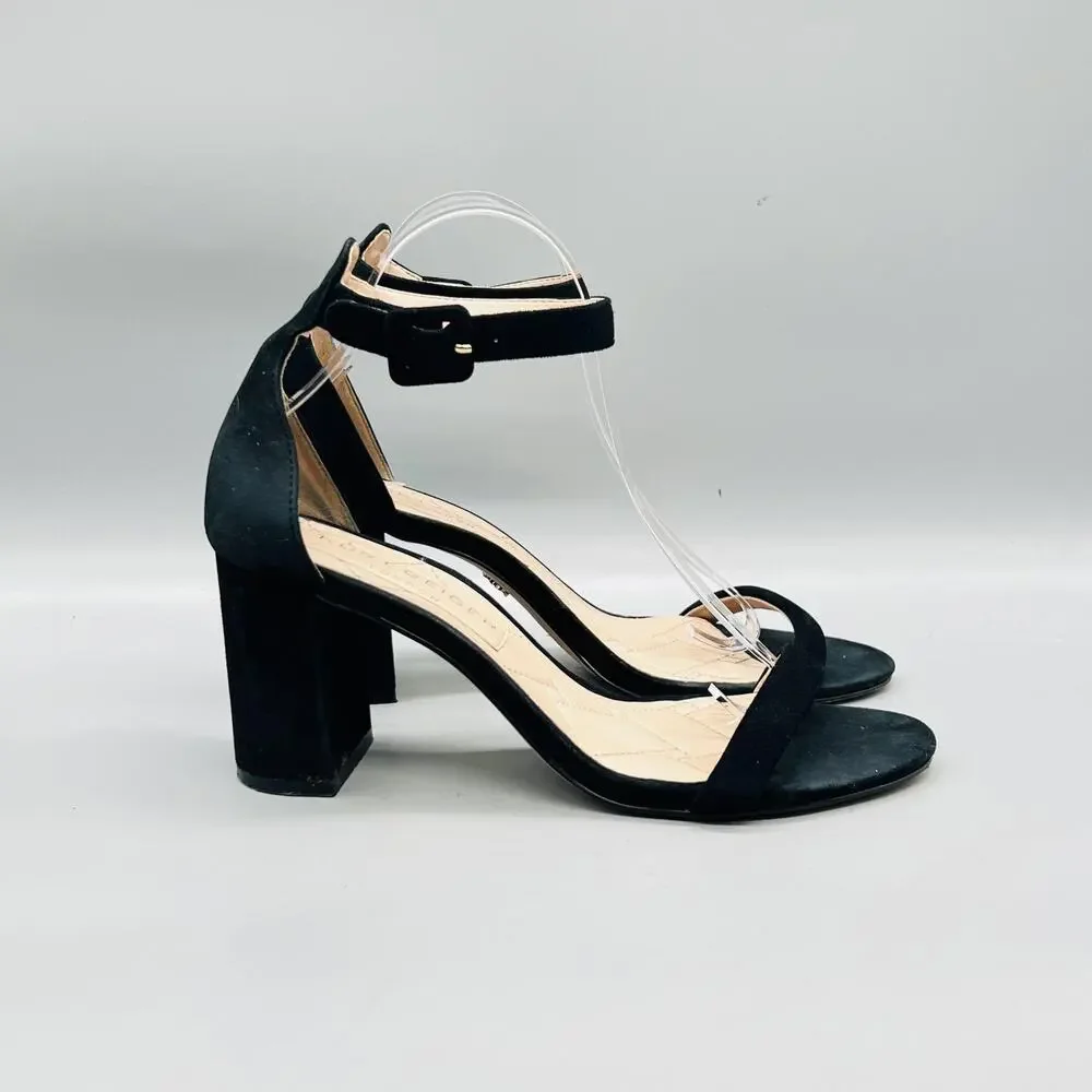 Kurt Geiger Sandals Womens 9 Black Leather Ankle Strap Block Heel Dress Shoes